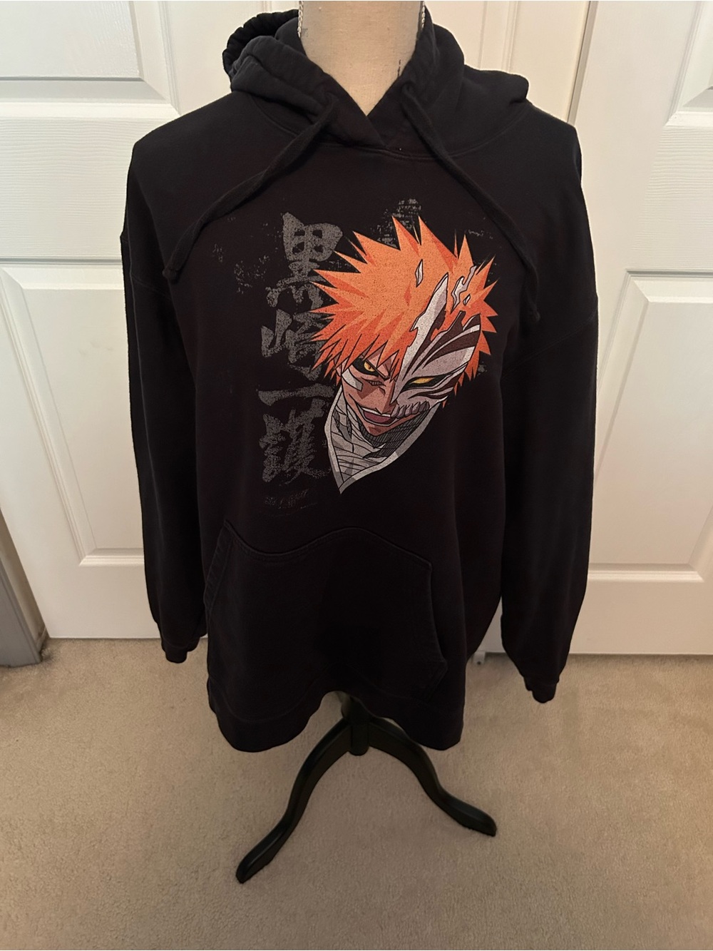 Port and Company Black Hoodie with Orange Anime Graphic